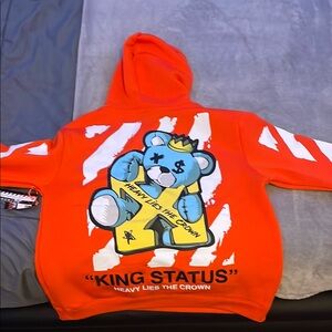 Orange Kids Hoodie with Bear Graphic